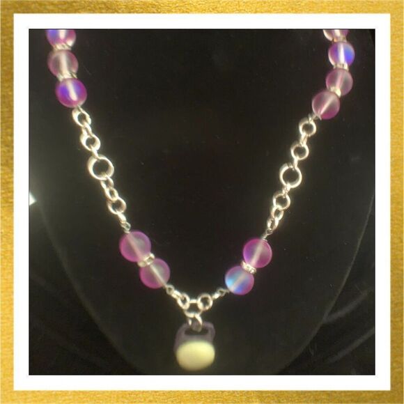 Upcycled HAND CRAFTED Cabochon CAN TAB Pendant NECKLACE Beaded - Picture 1 of 2